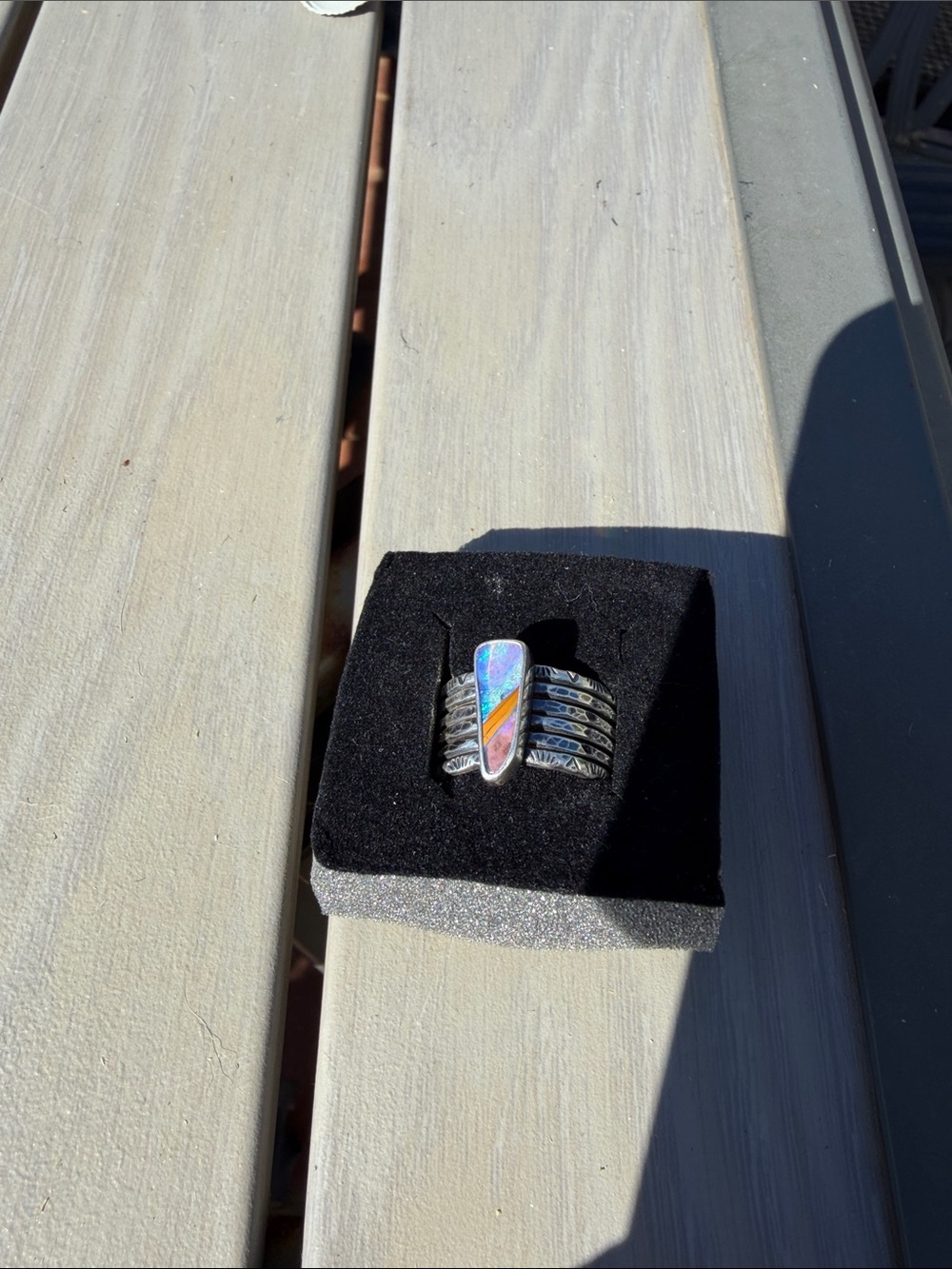 Beautifully vibrant Boulder Opal Sterling Silver Statement Ring